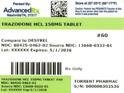 Trazodone HCL 150mg 80425-0462-02.jpg Trazodone HCl 150mg #60 - Trazodone HCL 150mg 80425 0462 02